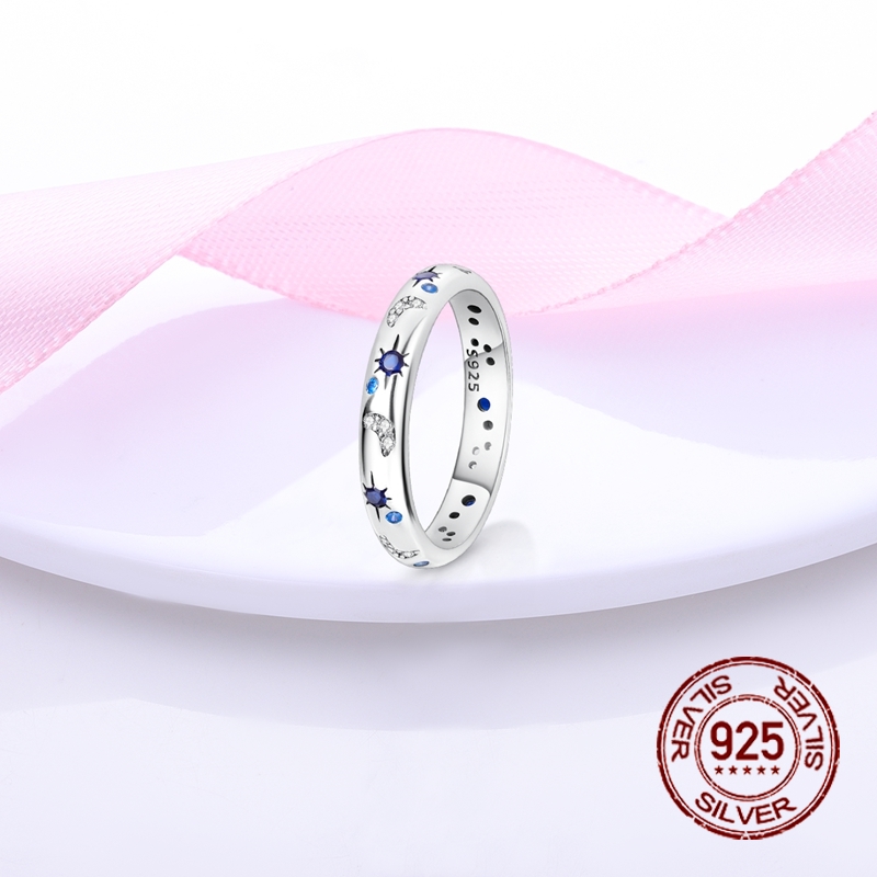 Women's 925 Silver Sparkling Starry Night Ring